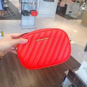 MK Mini Oval Camera Crossbody Bag DK Sangria